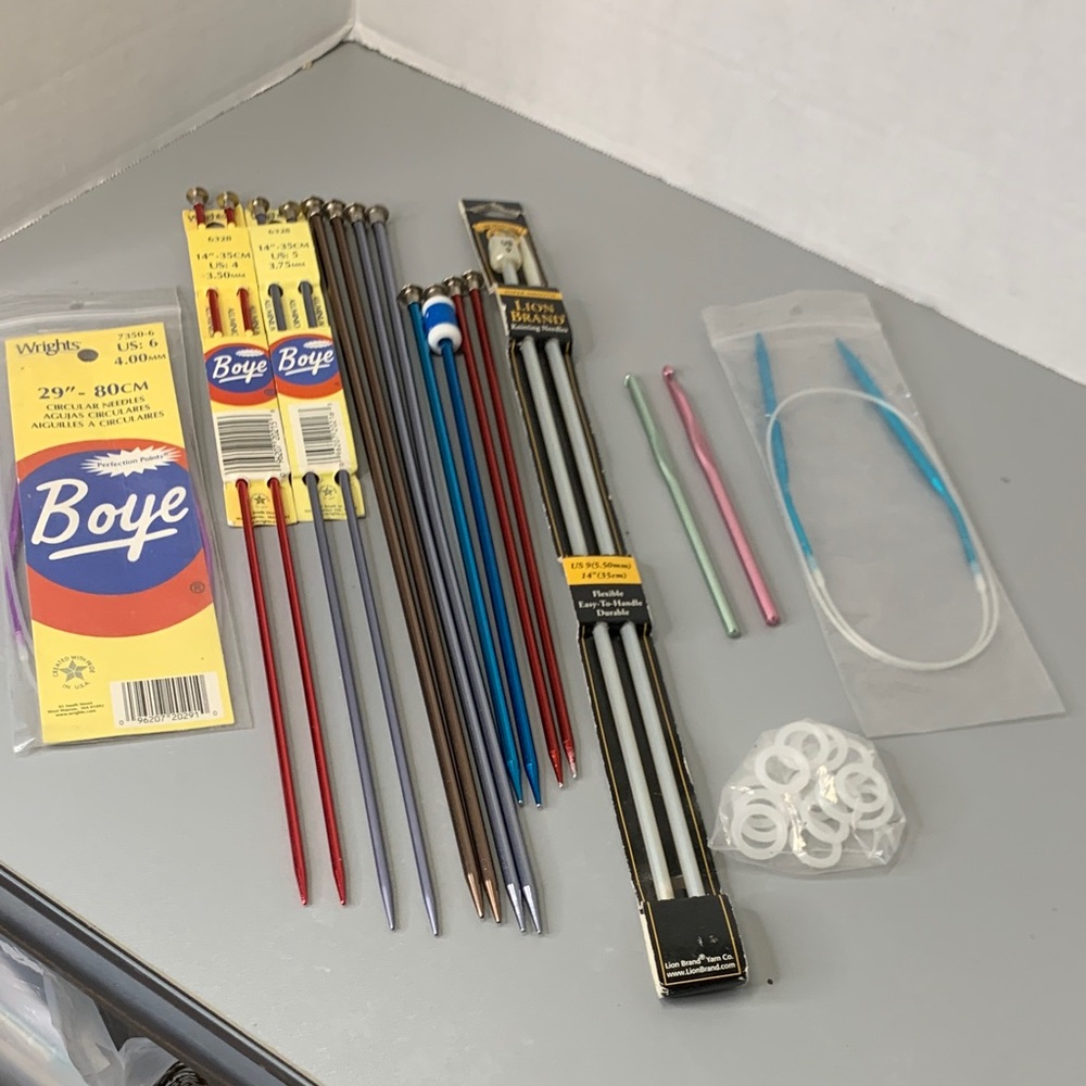 Boye Knitting Needles, Circular Needles, Crochet Hooks Large Lot Different Sizes